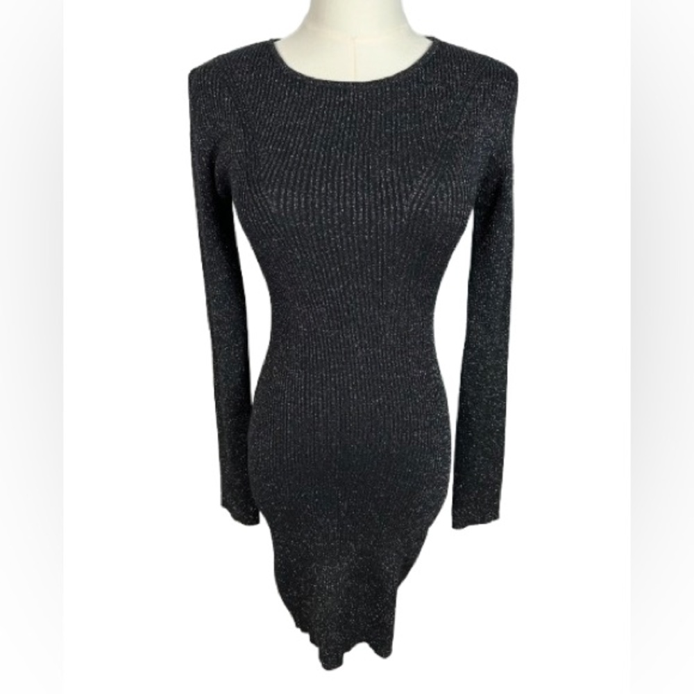 Blu Pepper Shimmering Black Long Sleeve Bodycon Sweater Dress Size M